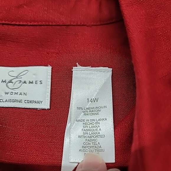 Emma James Women's Size 14 Linen Rayon Blend 3/4 Sleeve Blouse Shacket W Pockets - Picture 12 of 13